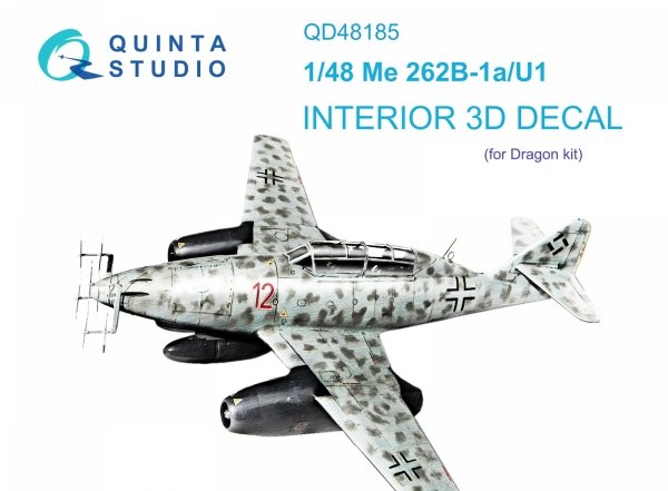 Quinta Studio QD48185 Me 262B-1a/U1 3D-Printed &amp; coloured Interior on decal paper (for Dragon ) 1/48