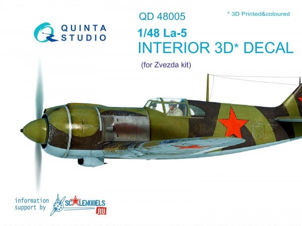 Quinta Studio QD48005 La-5 3D-Printed &amp; coloured Interior on decal paper (for Zvezda kit) 1/48