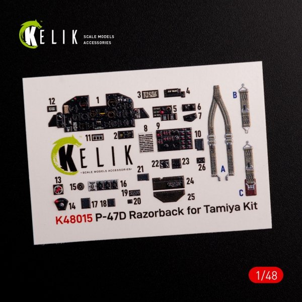 KELIK K48015 P-47D &quot;Razorback&quot; interior 3D decals for Tamiya kit 1/48