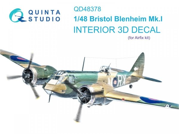 Quinta Studio QD48378 Bristol Blenheim Mk.I 3D-Printed &amp; coloured Interior on decal paper (Airfix) 1/48