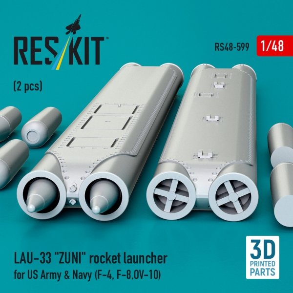 RESKIT RS48-0599 LAU-33 "ZUNI" rocket launcher for US Army &amp; Navy (2 pcs) (F-4, F-8, OV-10) (3D Printed) (1/48)