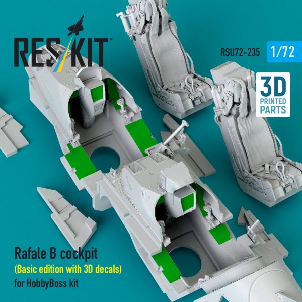 RESKIT RSU72-0235 Rafale B cockpit (Basic edition with 3D decals) for HobbyBoss kit (3D Printed) (1/72)