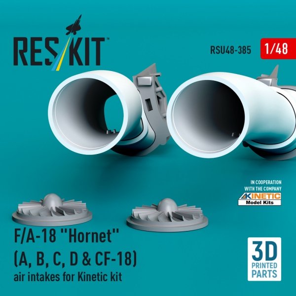 RESKIT RSU48-0385 F/A-18 &quot;Hornet&quot; (A, B, C, D &amp; CF-18) air intakes for Kinetic kit (3D Printed) 1/48