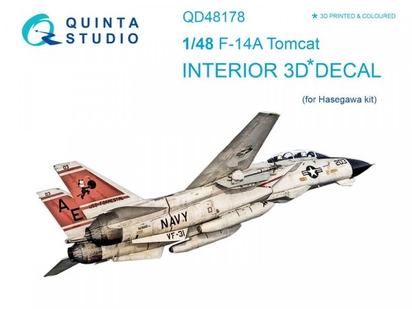 Quinta Studio QD48178 F-14A 3D-Printed &amp; coloured Interior on decal paper (for Hasegawa kit) 1/48