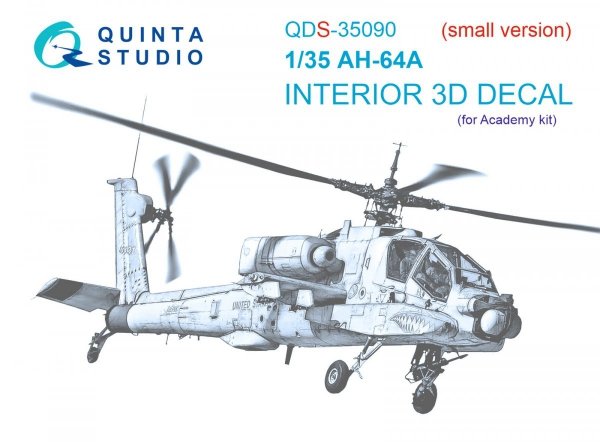 Quinta Studio QDS35090 AH-64A 3D-Printed &amp; coloured Interior on decal paper (Academy) (Small version) 1/35