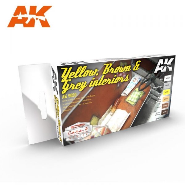AK Interactive AK9020 YELLOW, BROWN &amp; GREY INTERIORS (6x17ml)