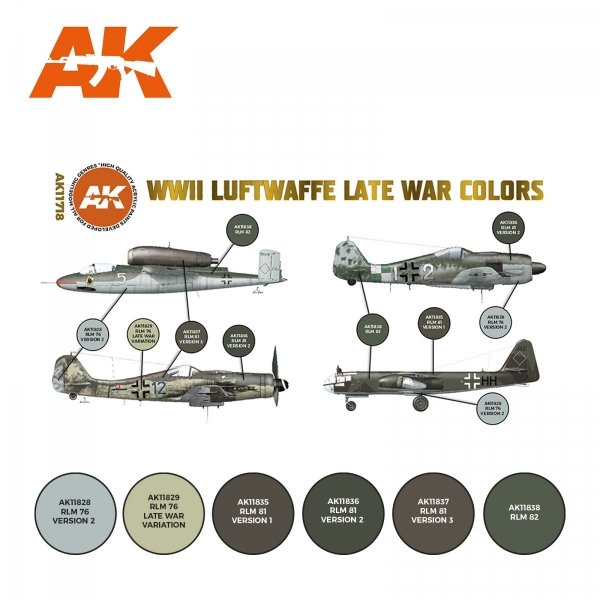 AK Interactive AK11718 WWII LUFTWAFFE LATE WAR COLORS 6x17 ml