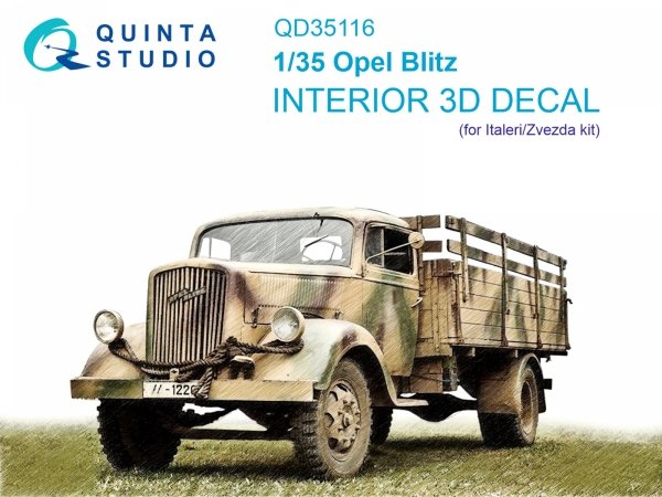 Quinta Studio QD35116 Opel Blitz 3D-Printed &amp; coloured Interior on decal paper (Italeri/Zvezda) 1/35