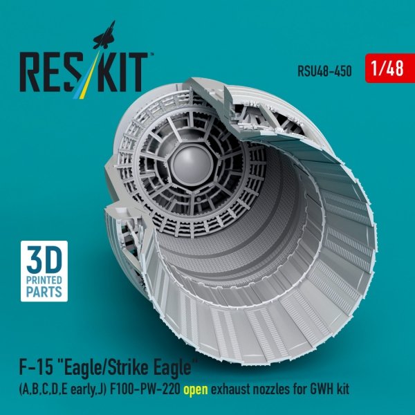RESKIT RSU48-0450 F-15 "Eagle/Strike Eagle" (A,B,C,D,E early,J) F100-PW-220 open exhaust nozzles for GWH kit (3D Printed) 1/48