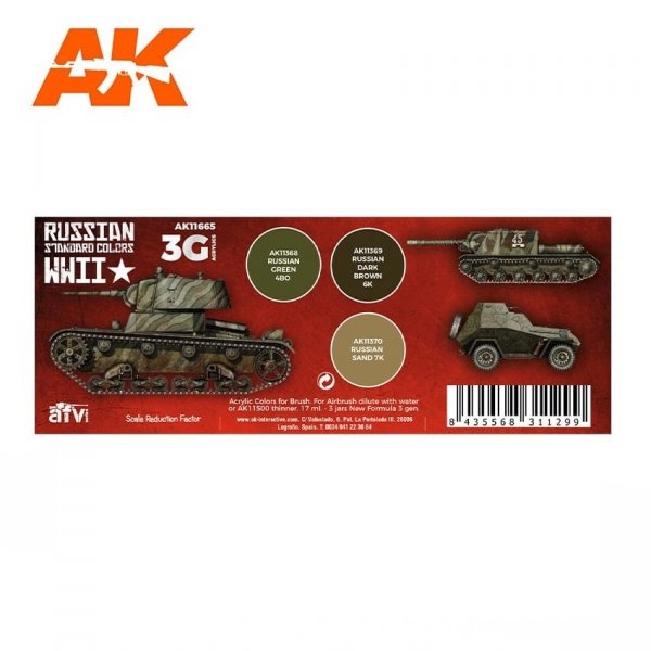 AK Interactive AK 11665 WWII RUSSIAN STANDARD COLORS 3x17 ml