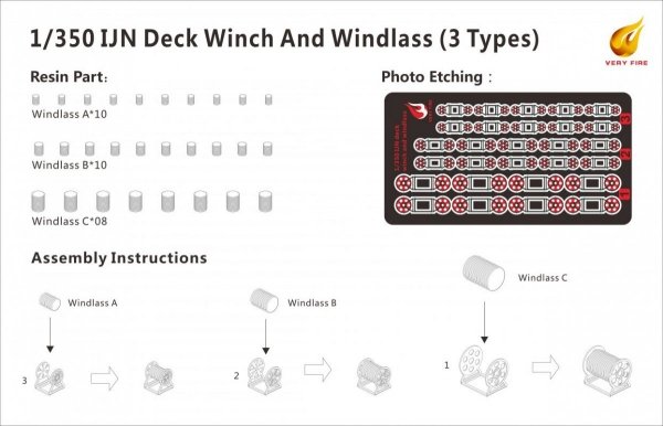 Very Fire IJN07 IJN Deck Winch and WIndlass (28 sets) 1/350