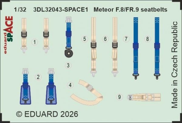 Eduard 3DL32043 Meteor F.8/FR.9 seatbelts SPACE for REVELL 1/32