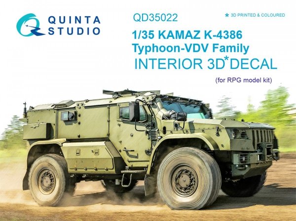 Quinta Studio QD35022 KAMAZ K-4386 Typhoon VDV family 3D-Printed &amp; coloured Interior on decal paper (for RPG-model kit) 1/35