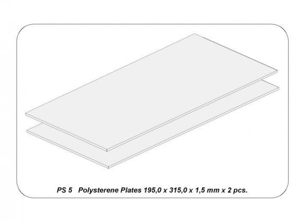 Aber PS-5 Płyty z białego polistyrenu 195 x 315 x 1,50 po 2 szt. / Polystyrene plates 195 x 315 x 1,50 mm x 2 pcs.