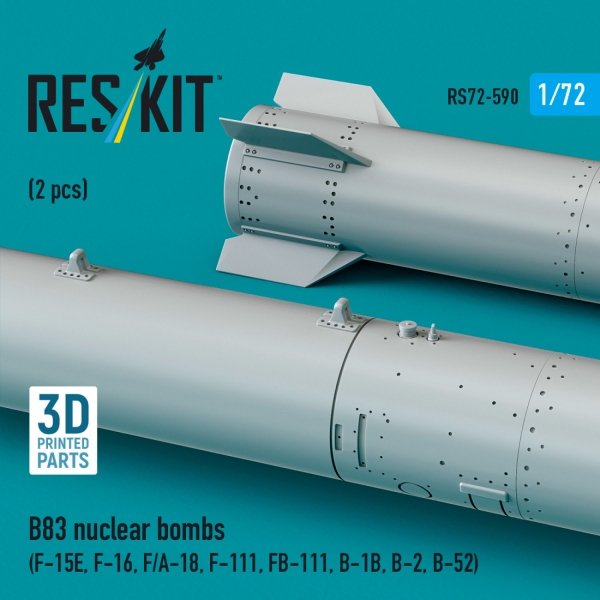 RESKIT RS72-0590 B83 nuclear bombs (2 pcs) (F-15E, F-16, F/A-18, F-111, FB-111, B-1B, B-2, B-52) (3D Printed) (1/72)
