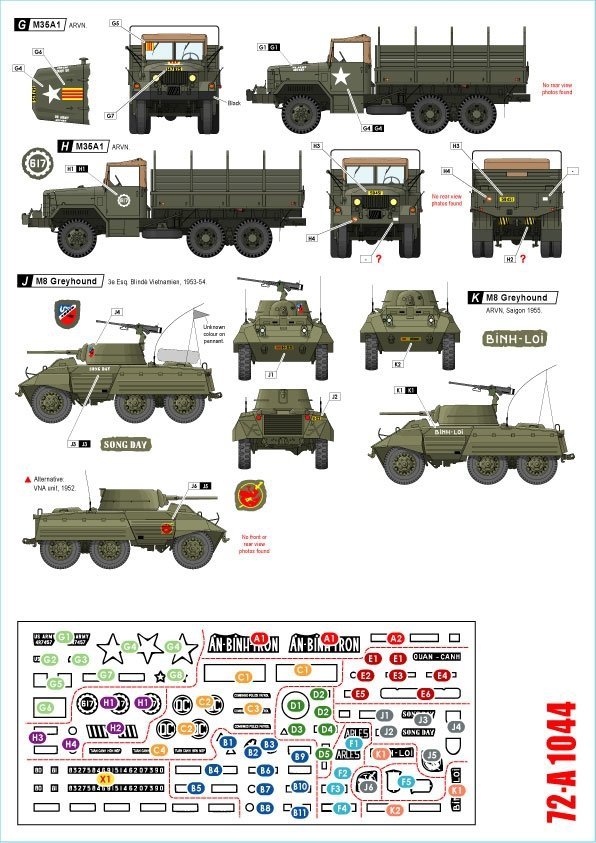 Star Decals 72-A1044 Vietnam 3. CMP C15TA, V-100 Commando, M151 Mutt, M35A1 Truck, M8 Greyhound, Panhard AML 178 1/72