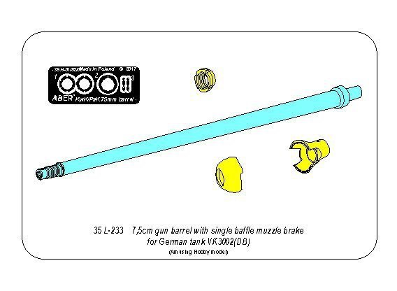 Aber 35L-233 7,5cm gun barrel with single baffle muzzle brake for German Tank VK3002(DB) (1:35)