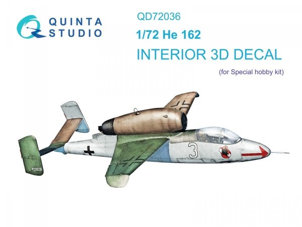 Quinta Studio QD72036 He 162 3D-Printed &amp; coloured Interior on decal paper (Special Hobby) 1/72