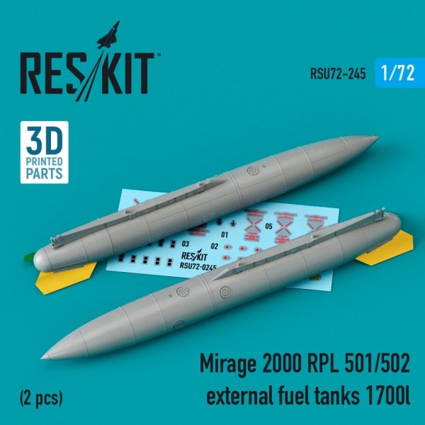 RESKIT RSU72-0245 MIRAGE 2000 RPL 501/502 EXTERNAL FUEL TANKS 1700LT (2 PCS) (3D PRINTED) 1/72