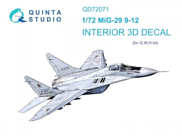 Quinta Studio QD72071 MiG-29 9-12 3D-Printed &amp; coloured Interior on decal paper (GWH) 1/72
