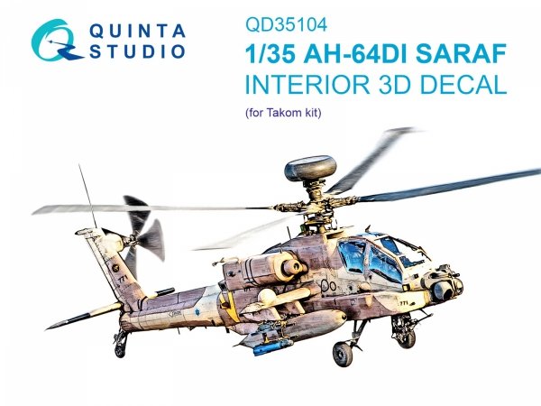Quinta Studio QD35104 AH-64DI Saraf 3D-Printed &amp; coloured Interior on decal paper (Takom) 1/35