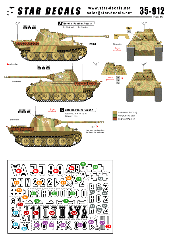 Star Decals 35-912 Befehls-Panther Ausf A and G 1/35