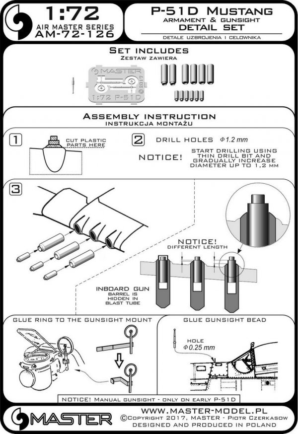 Master AM-72-126 P-51D Mustang Armament &amp; Gunsight Detail Set (1:72)