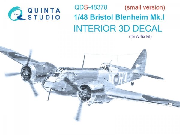 Quinta Studio QDS48378 Bristol Blenheim Mk.I 3D-Printed &amp; coloured Interior on decal paper (Airfix) (Small version) 1/48