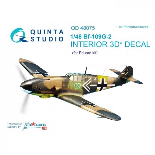 Quinta Studio QD48075 Bf-109G-2 3D-Printed &amp; coloured Interior on decal paper (for Eduard kit) 1/48