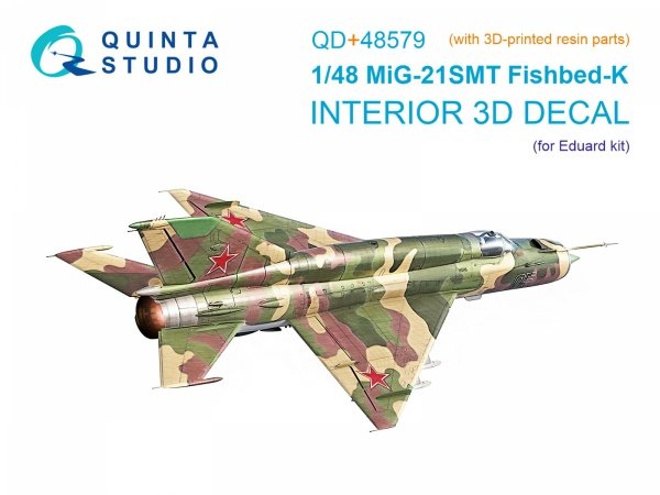 Quinta Studio QD+48579 MiG-21SMT Fishbed-K 3D-Printed &amp; coloured Interior on decal paper (Eduard) (with 3D-printed resin parts) 1/48