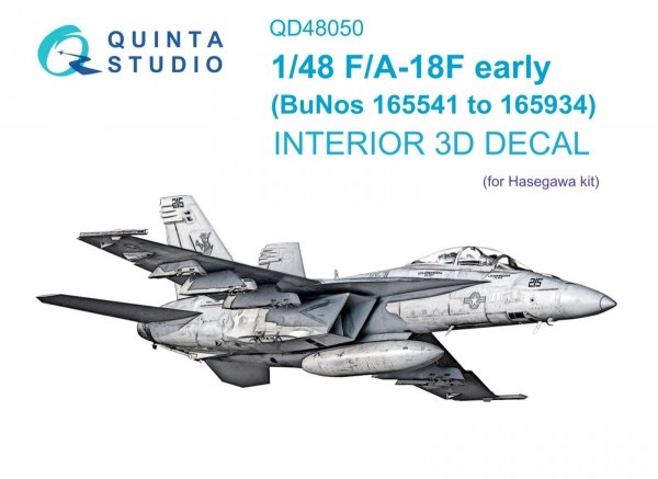 Quinta Studio QD48050 F/A-18F early 3D-Printed &amp; coloured Interior on decal paper (Hasegawa) 1/48