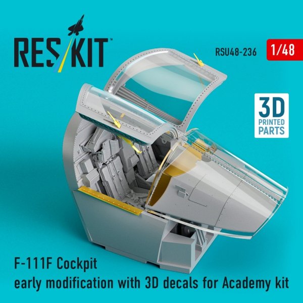 RESKIT RSU48-0236 F-111F Cockpit early modification with 3D decals for Academy kit (3D Printed) (1/48)