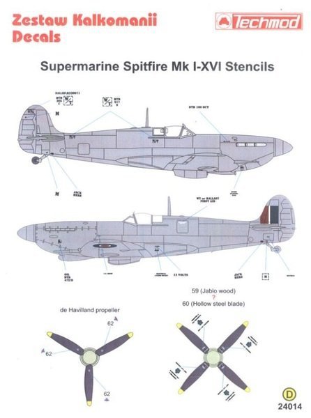 Techmod 24014 Spitfire Stencils (1:24)