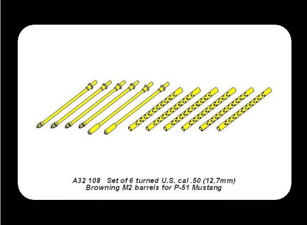 Aber A32108 Set of 6 turned U.S. cal .50 (12,7mm) Browning M2 barrels for P-51 Mustang (1:32)