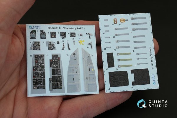 Quinta Studio QD32021 F-16C 3D-Printed &amp; coloured Interior on decal paper (for Academy kit) 1/32