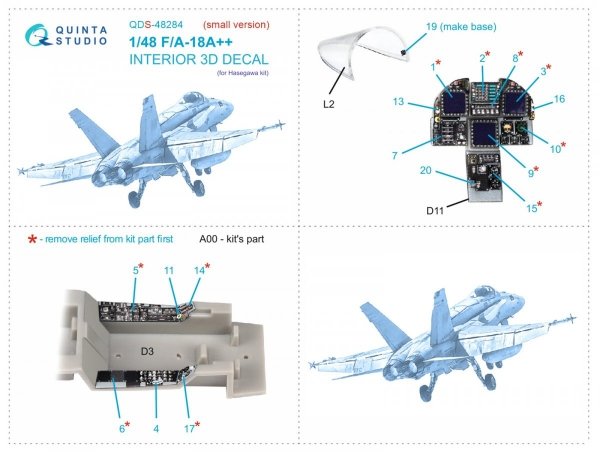 Quinta Studio QDS48284 F/A-18A++ 3D-Printed &amp; coloured Interior on decal paper (Hasegawa) (Small version) 1/48