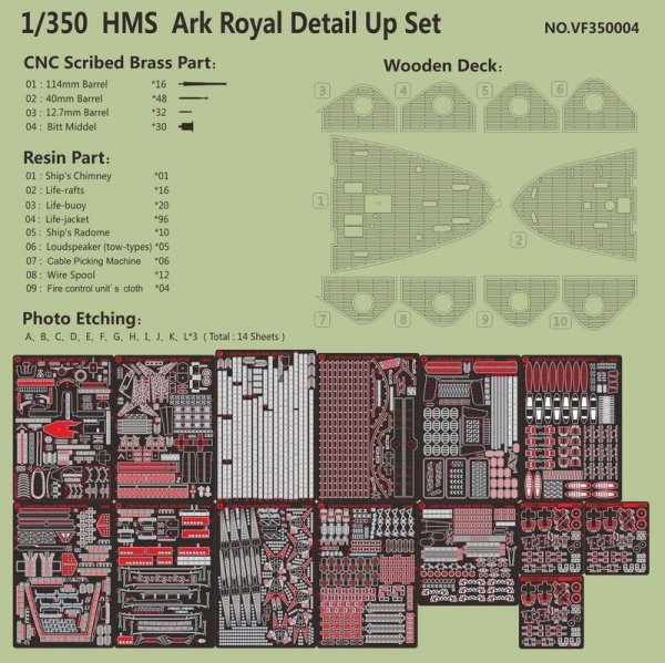 Very Fire VF350004 HMS Ark Royal Detail Up Set Trumpeter 65307 1/350