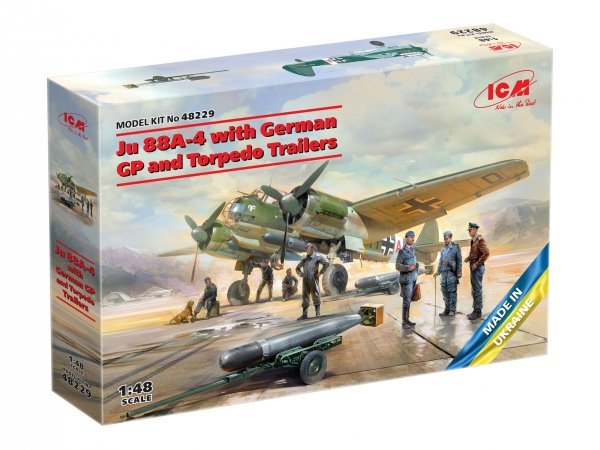 ICM 48229 Ju 88A-4 with German Ground Personnel and Torpedo Trailers 1/48