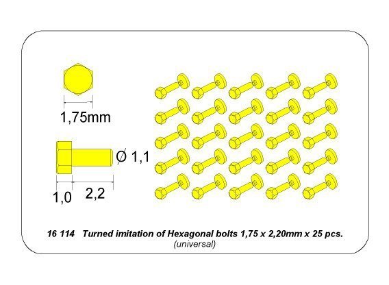 Aber 16114 AFV - Scale 1/16 Turned imitation of Hexagonal bolts 1,75 x 2,20 mm x 25 pcs. (1:16)