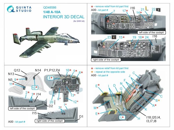 Quinta Studio QD48586 A-10A Warthog 3D-Printed &amp; coloured Interior on decal paper (GWH) 1/48