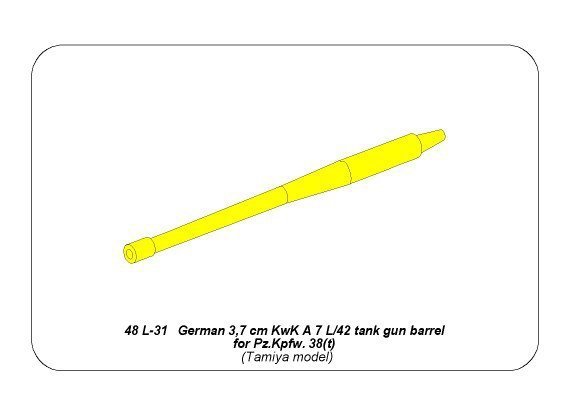 Aber 48L-31 German 3,7 cm KwK A 7 L/42 tank gun barrel for Pz.Kpfw. 38(t) (1:48)