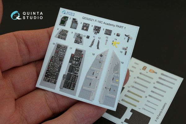 Quinta Studio QD32021 F-16C 3D-Printed &amp; coloured Interior on decal paper (for Academy kit) 1/32