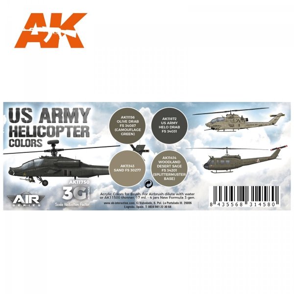 AK Interactive AK11750 US ARMY HELICOPTER COLORS 4x17 ml