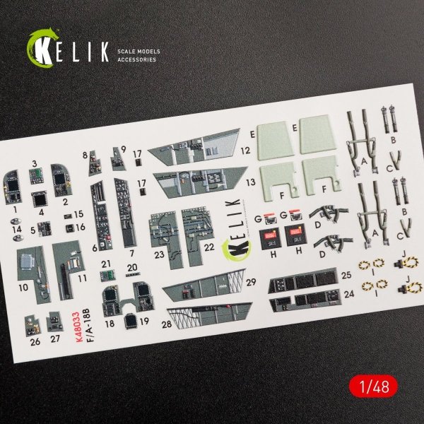 KELIK K48033 F/A-18B &quot;HORNET&quot; INTERIOR 3D DECALS FOR KINETIC KIT 1/48