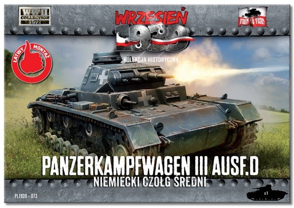 First to Fight PL073 Panzerkampfwagen III Ausf. D. Niemiecki czołg średni 1/72