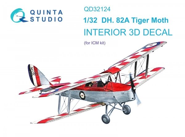 Quinta Studio QD32124 DH 82A Tiger Moth 3D-Printed &amp; coloured Interior on decal paper (ICM) 1/32