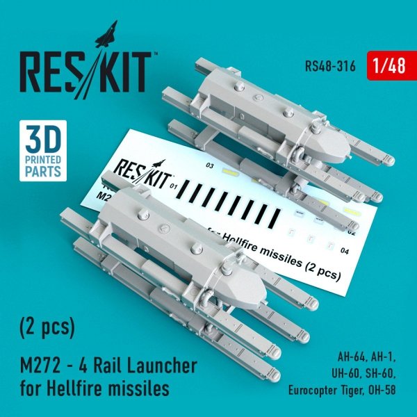 RESKIT RS48-0316 M272 - 4 RAIL LAUNCHER FOR HELLFIRE MISSILES (2 PCS) 1/48