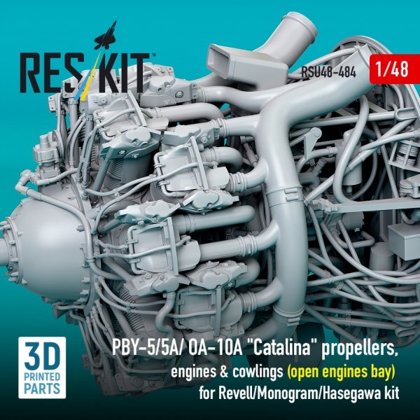 RESKIT RSU48-0484 PBY-5/5A/ OA-10A "Catalina" propellers, engines &amp; cowlings (open engines bay) for Revell/Monogram/Hasegawa kit (3D Printed) 1/48