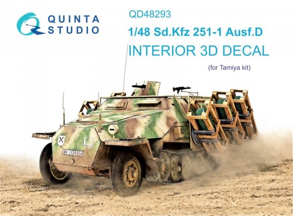 Quinta Studio QD48293 Sd.Kfz 251/1 Ausf.D 3D-Printed &amp; coloured Interior on decal paper (Tamiya) 1/48