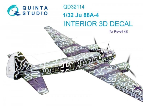 Quinta Studio QD32114 Ju 88A-4 3D-Printed &amp; coloured Interior on decal paper ( Revell ) 1/32